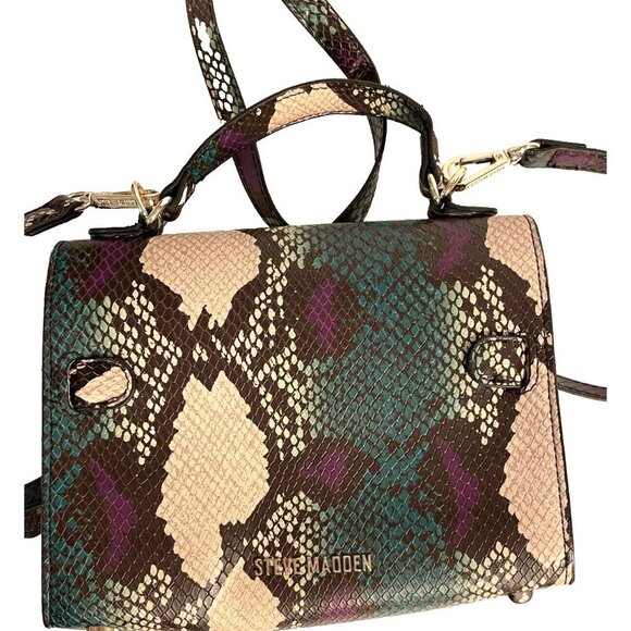 Steve Madden Purse Faux Snakeskin Python Reptile Croco Satchel Crossbody Bag - Picture 2 of 11